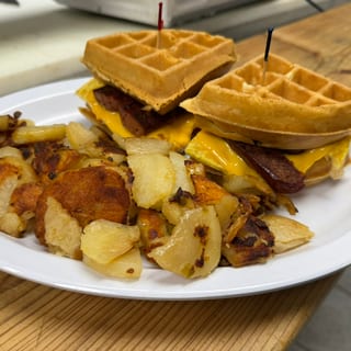 Belgian Waffle with Two Eggs & Meat