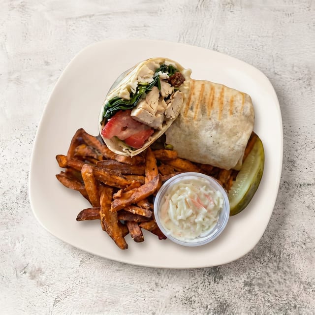 Strawberry Chicken, Bacon & Spinach Wrap.